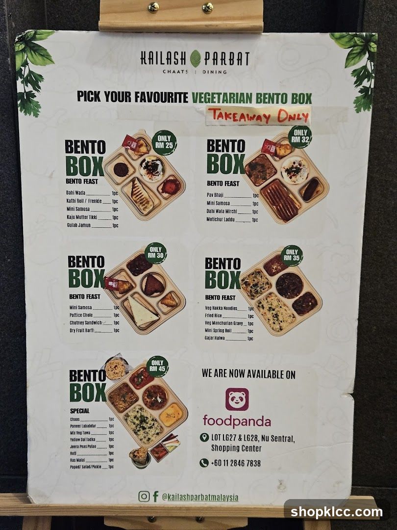 Kailash Parbat Vegetarian Bento Box Menu
