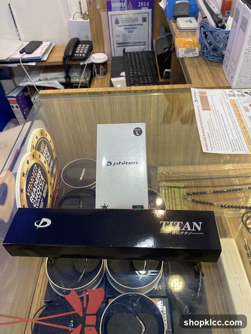 Display Case with Products and Certificates