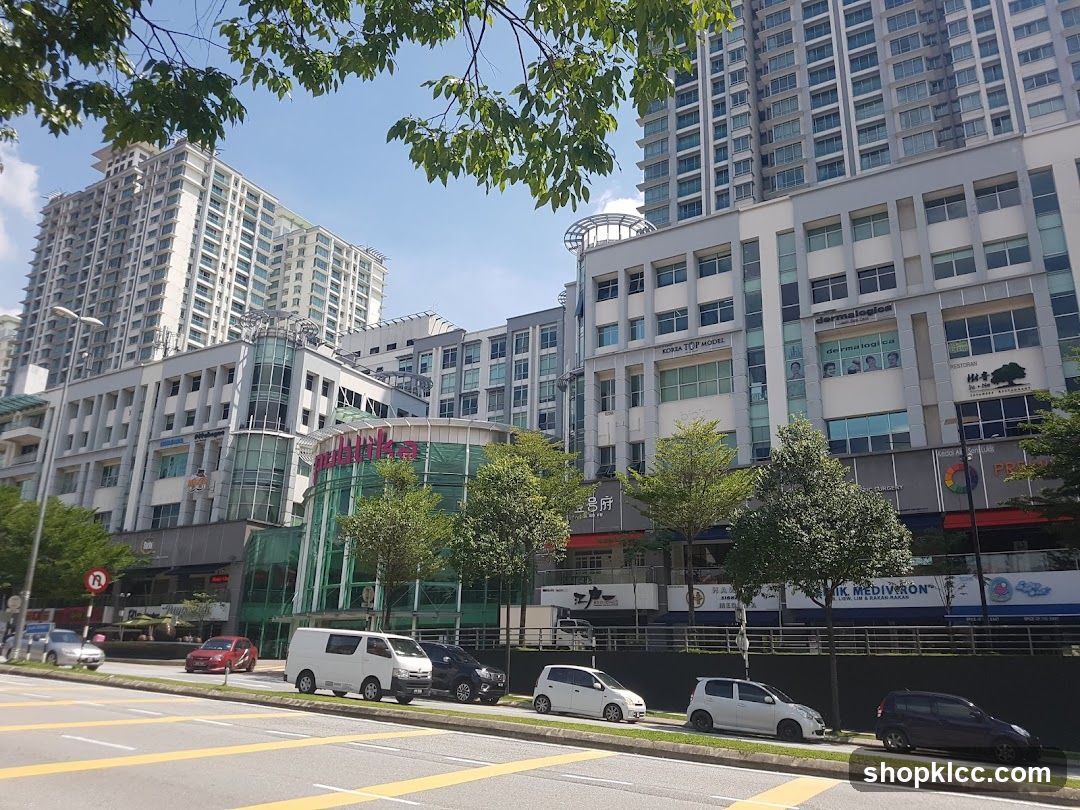 Urban Street Scene with High-Rise Buildings and Shops