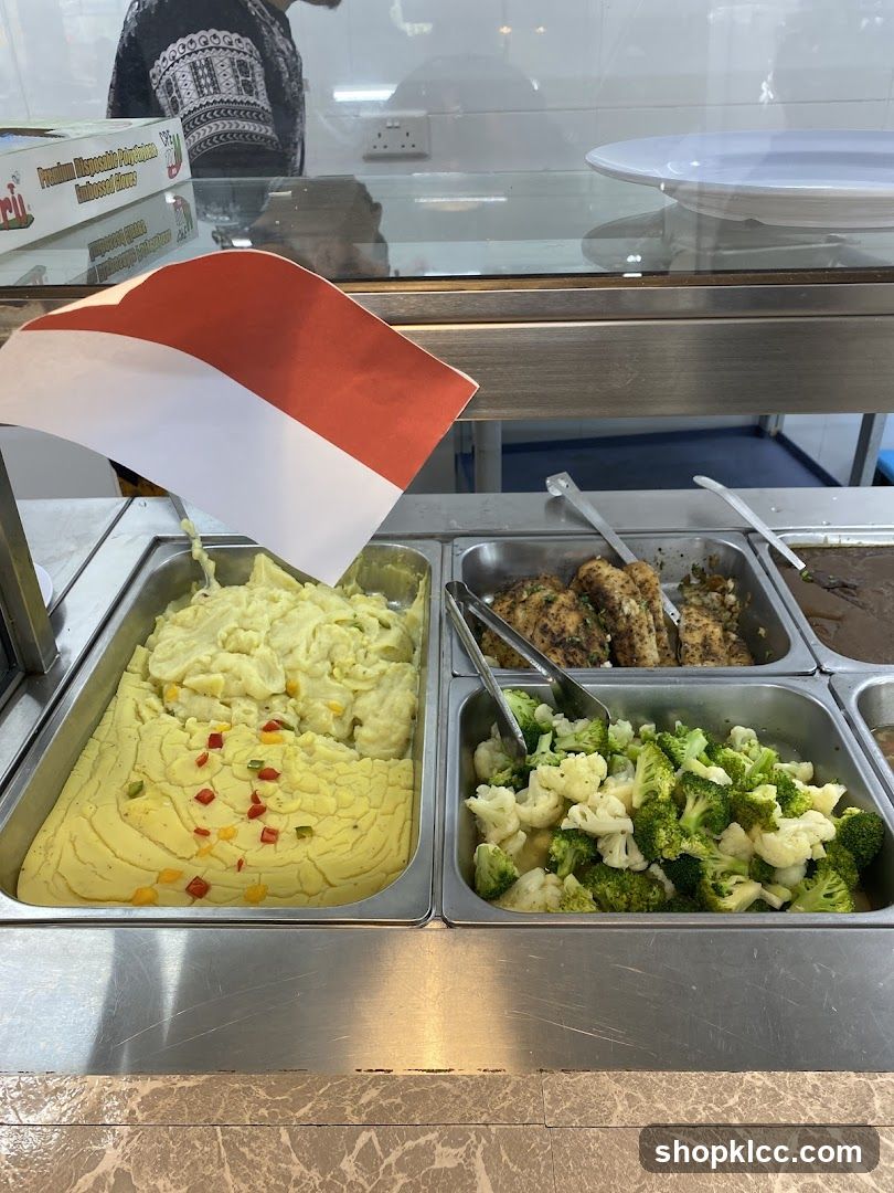 Buffet Food Display with Indonesian Flag