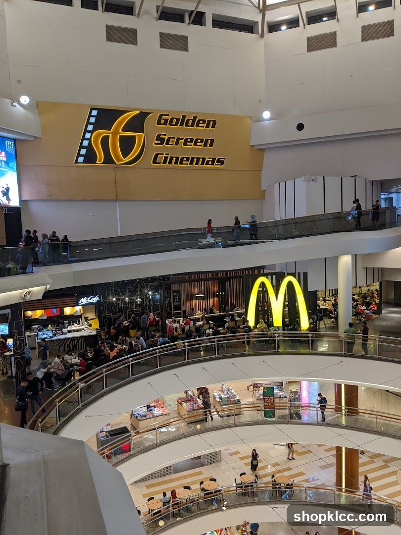 Interior of a shopping mall with a cinema and fast food outlets