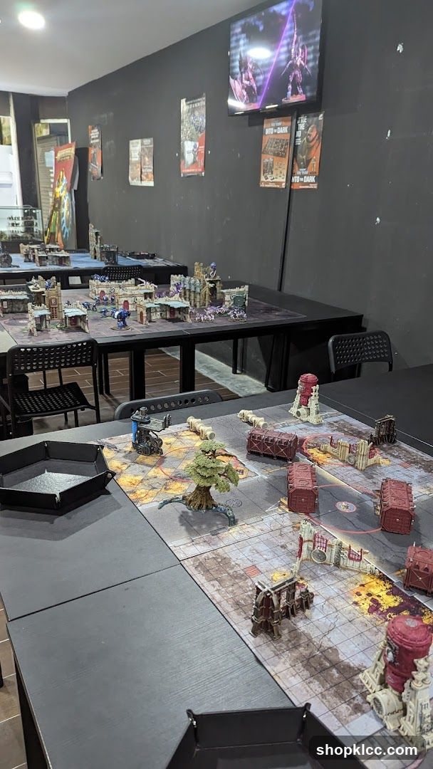 Wargaming tables set up for play