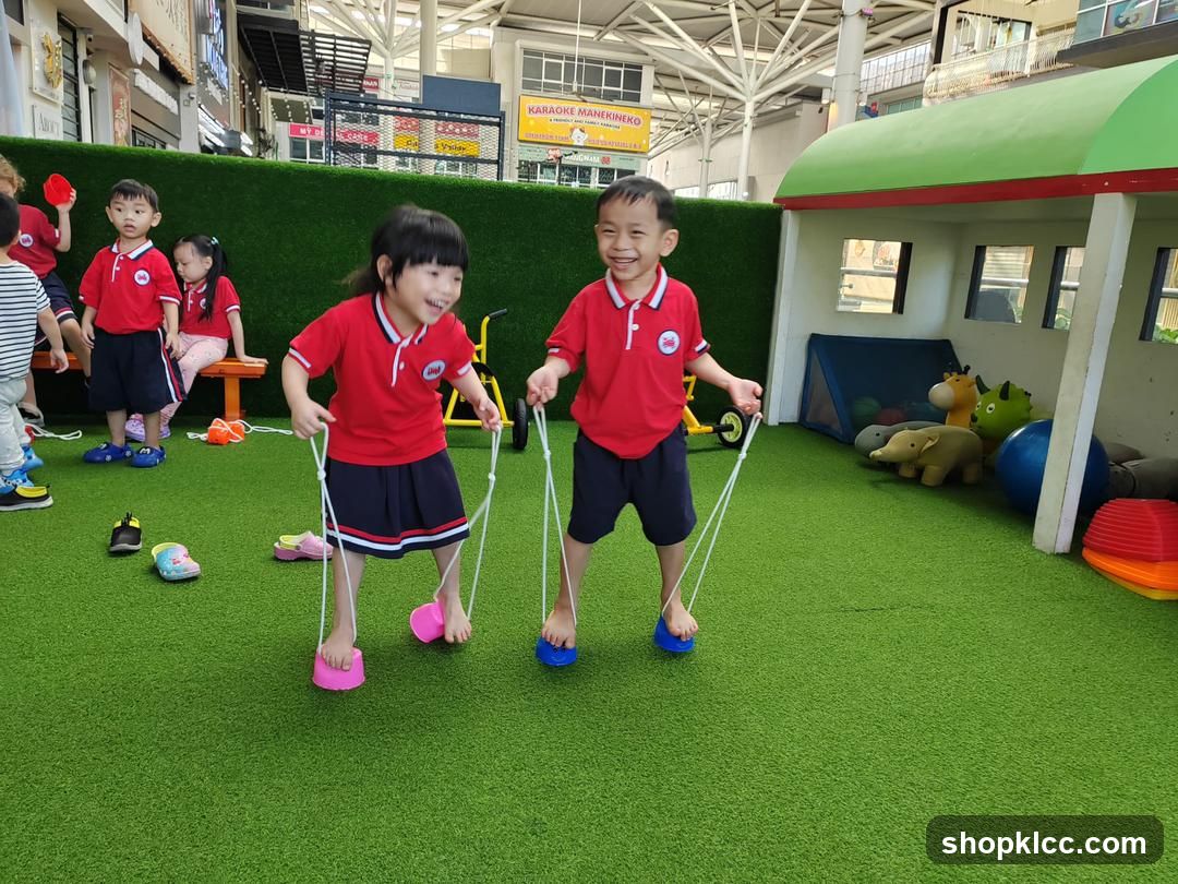 Children playing with stilts