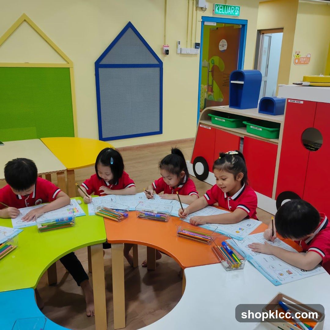 Children coloring at a table