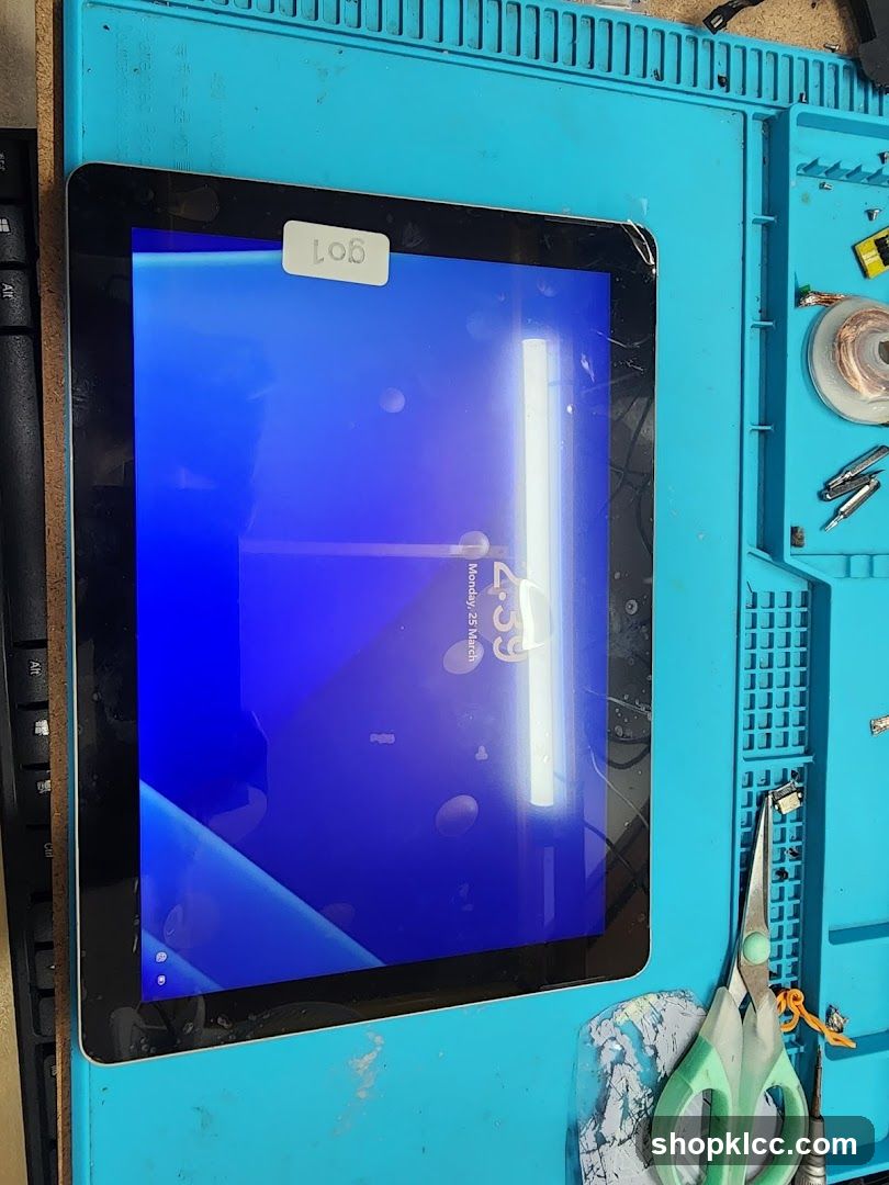 Tablet on a blue mat