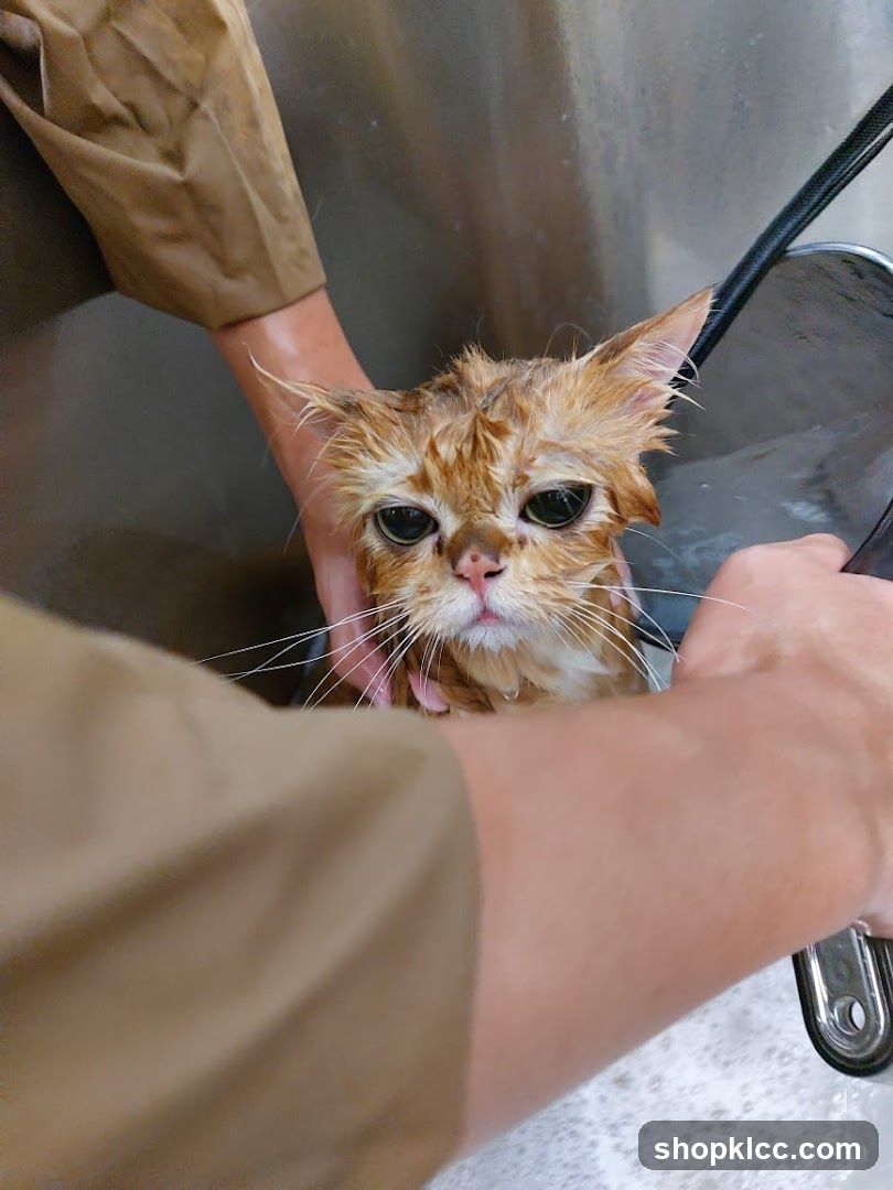 Cat being bathed