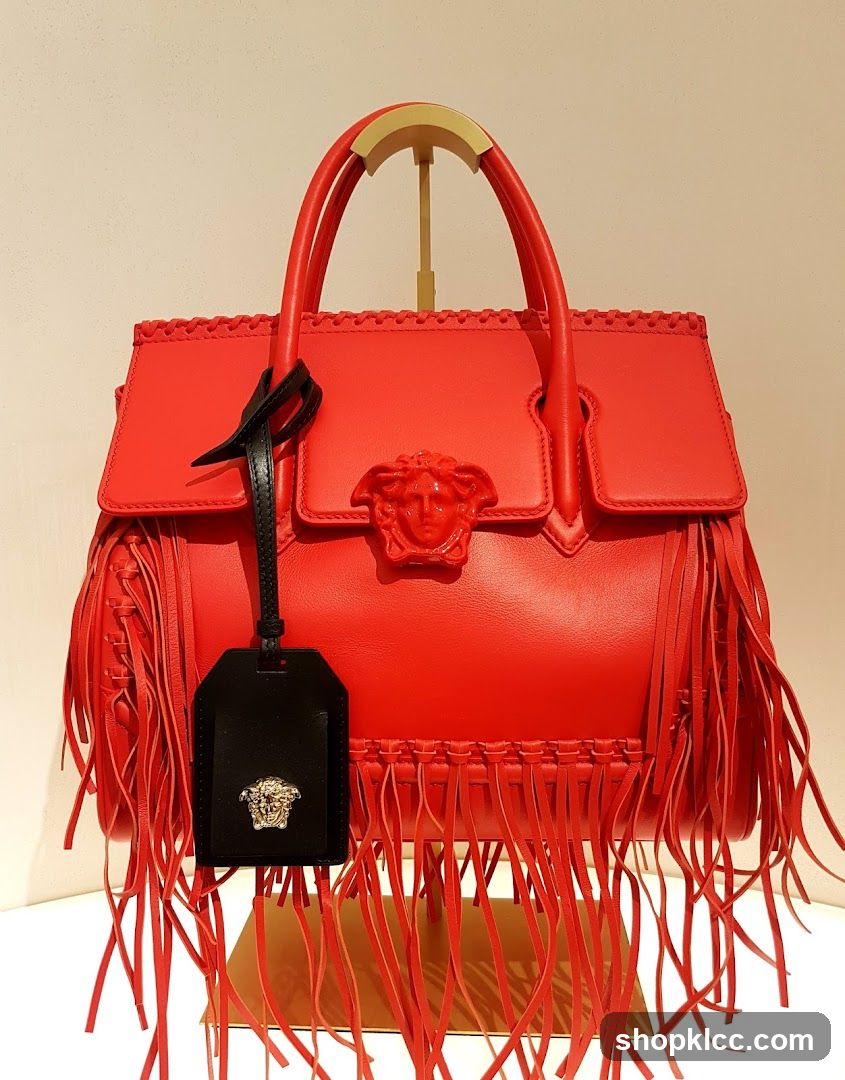 Red Leather Handbag with Fringes