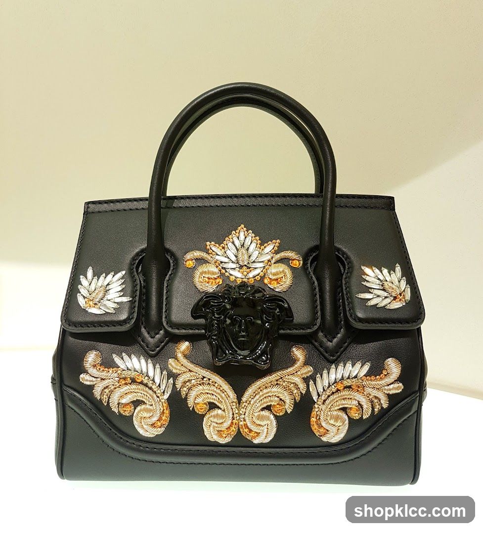Black Leather Handbag with Embellishments