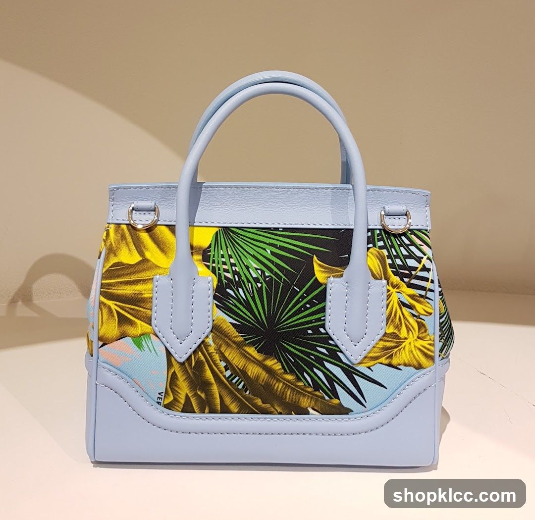 Light Blue Handbag with Tropical Print