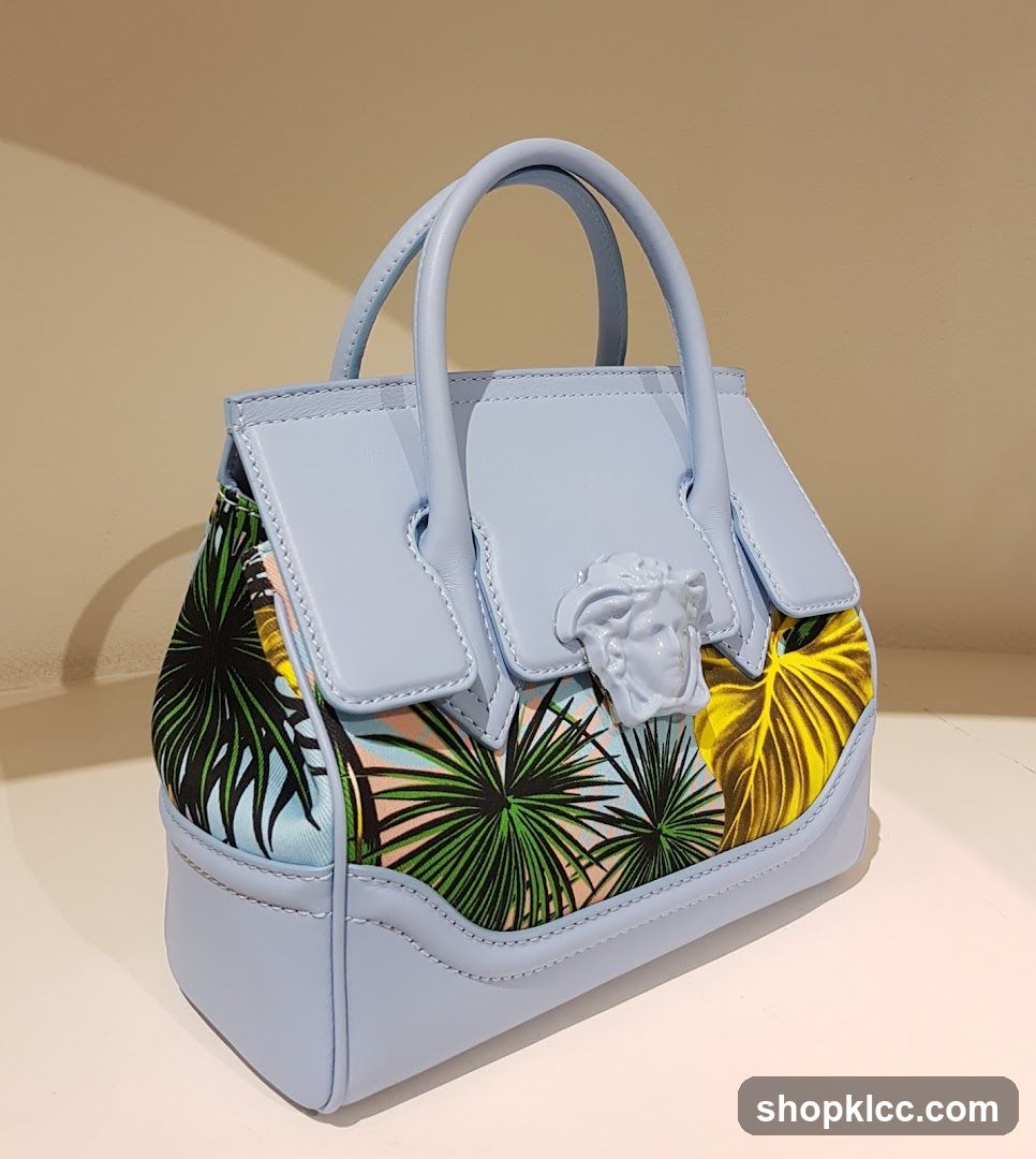 Light Blue Handbag with Tropical Print