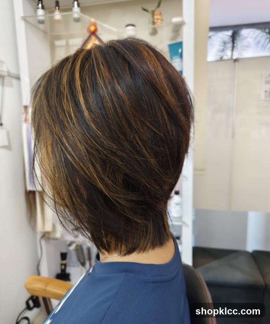 Woman with highlighted bob haircut