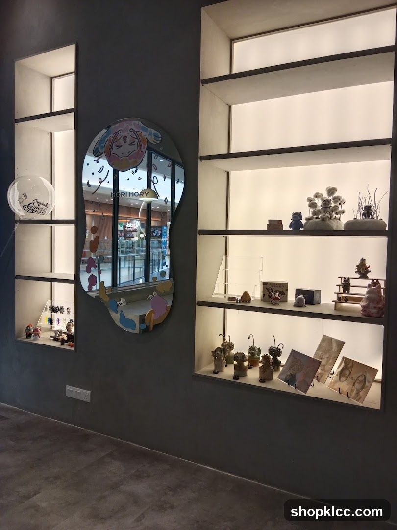 Display shelves with decorative items