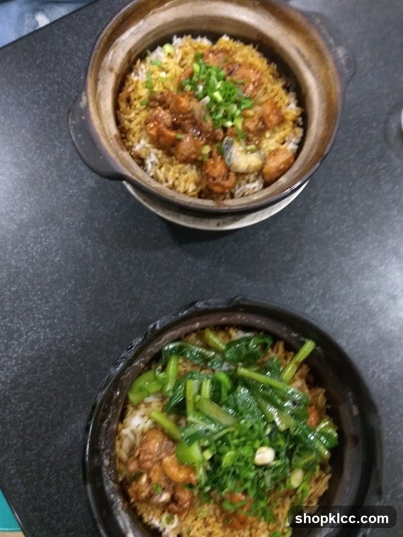 Two clay pots of rice dishes
