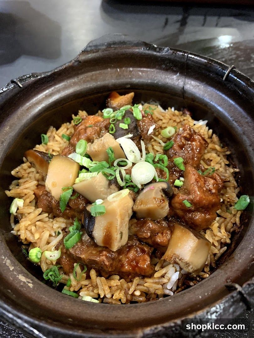 Close-up of clay pot rice dish