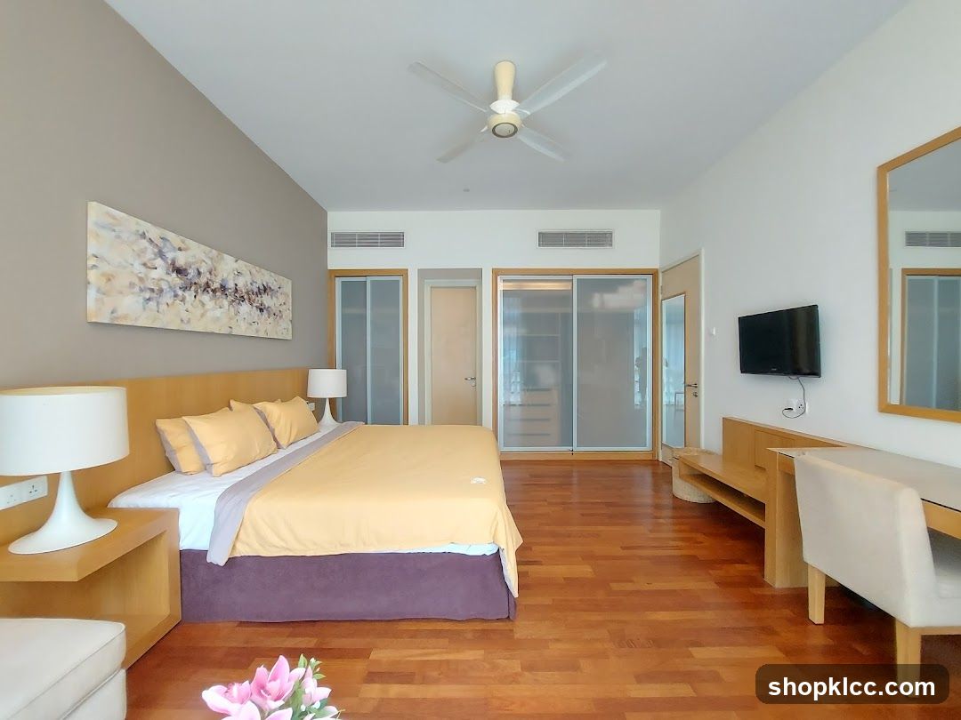 Modern Bedroom with King-Size Bed and Desk
