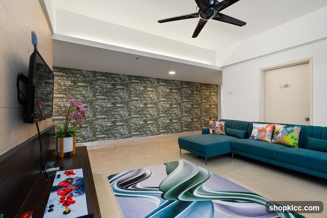 Modern Living Room with Teal Sofa
