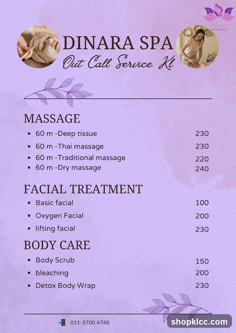Dinara Spa Out Call Service Menu