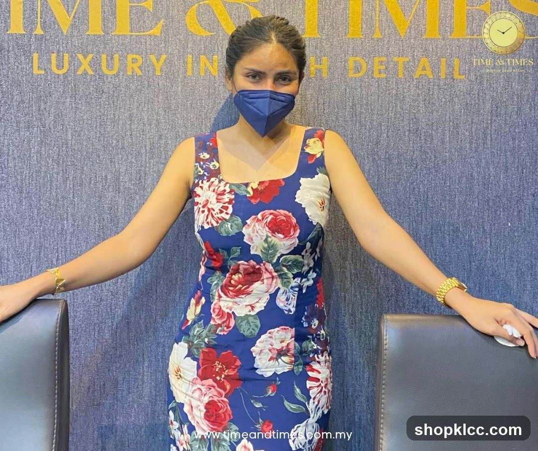 Woman in floral dress with mask