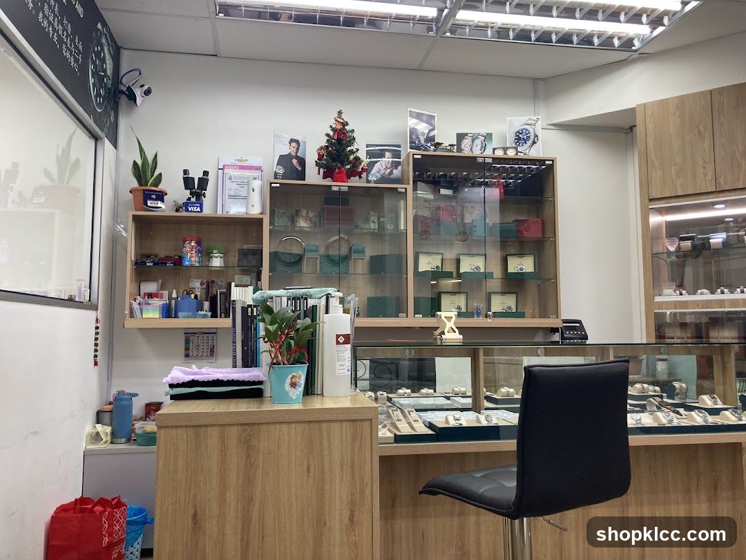Watch store interior with display cases
