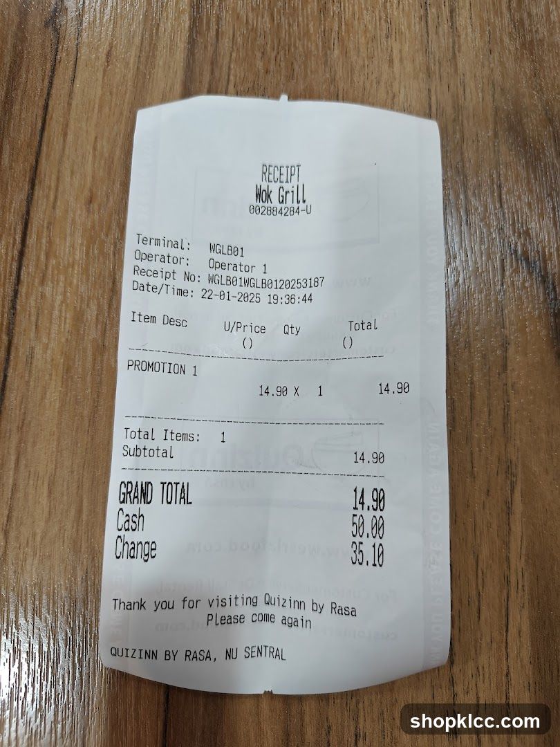 Wok Grill Receipt