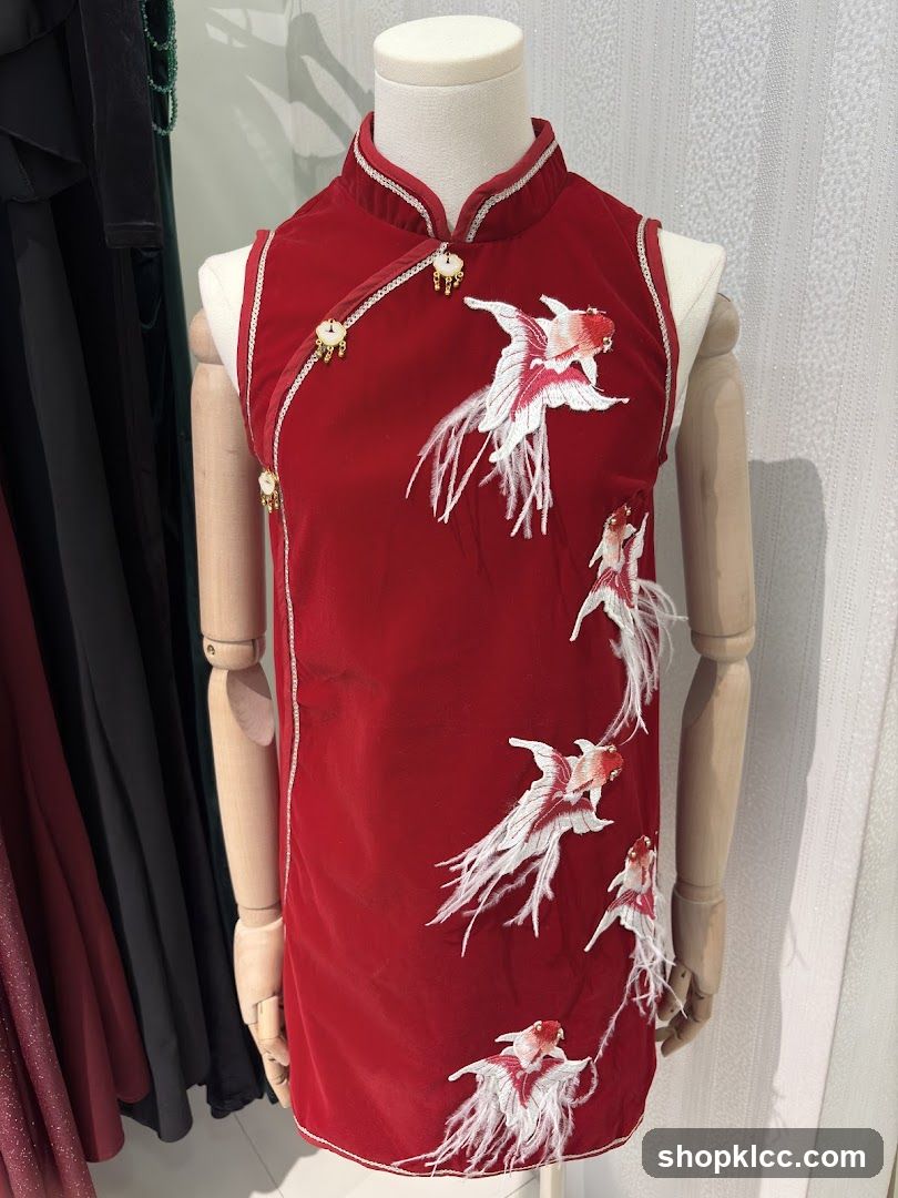 Red Cheongsam with Goldfish Embroidery