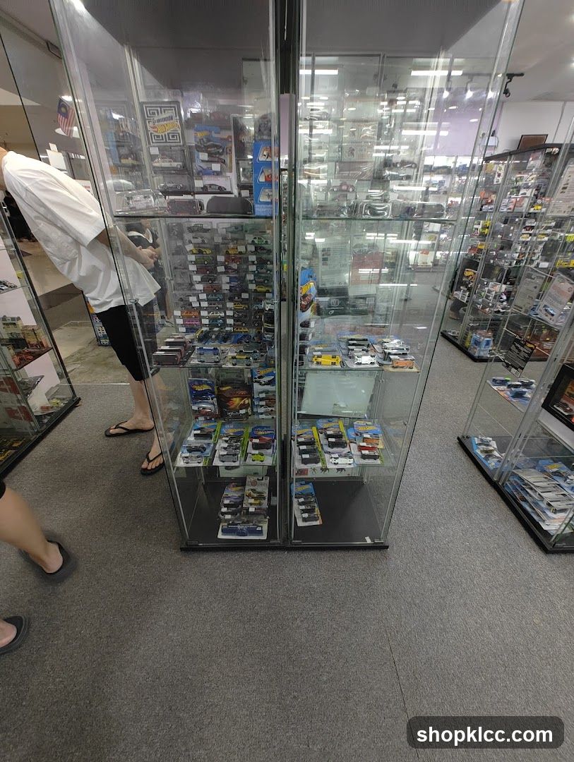 Display cases filled with toy cars