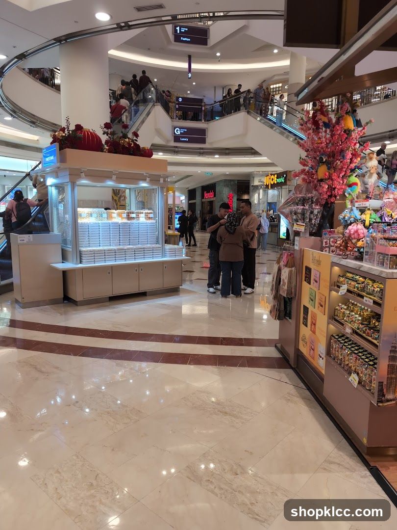 Mall Interior with Kiosks and Escalators