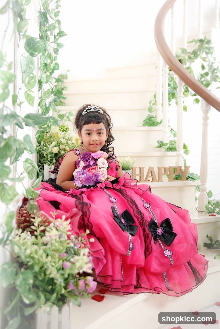 Girl in a pink dress with a tiara