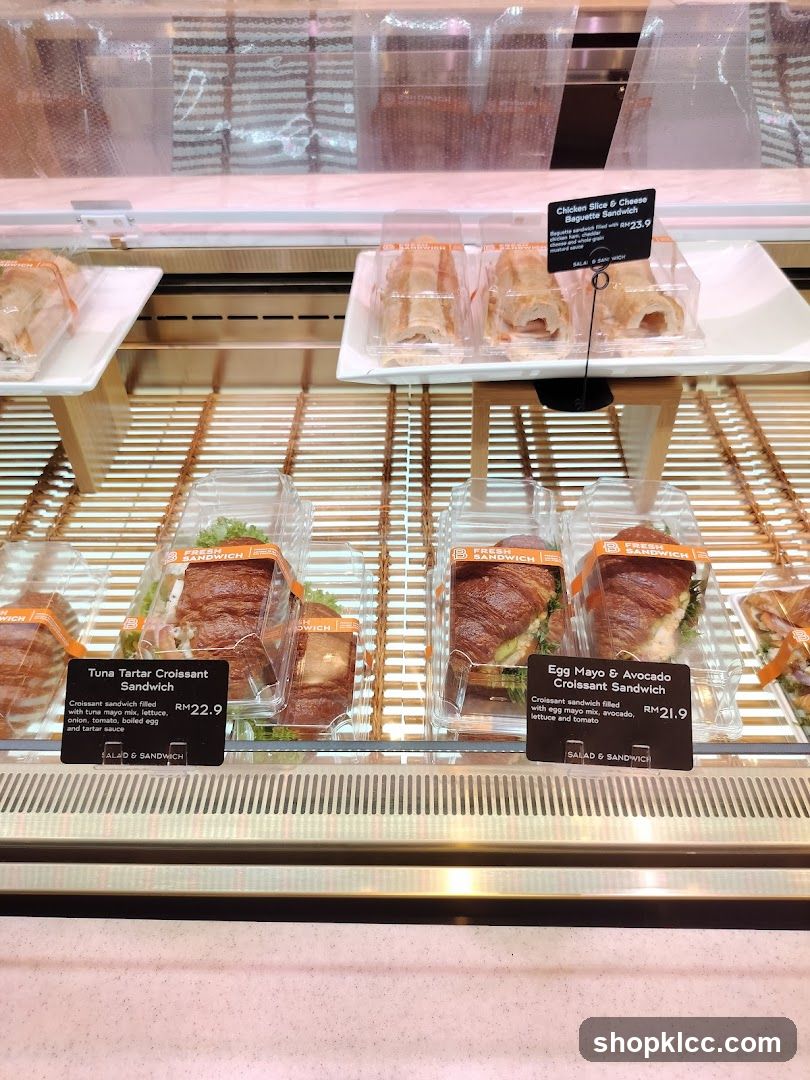 Sandwiches in a display case
