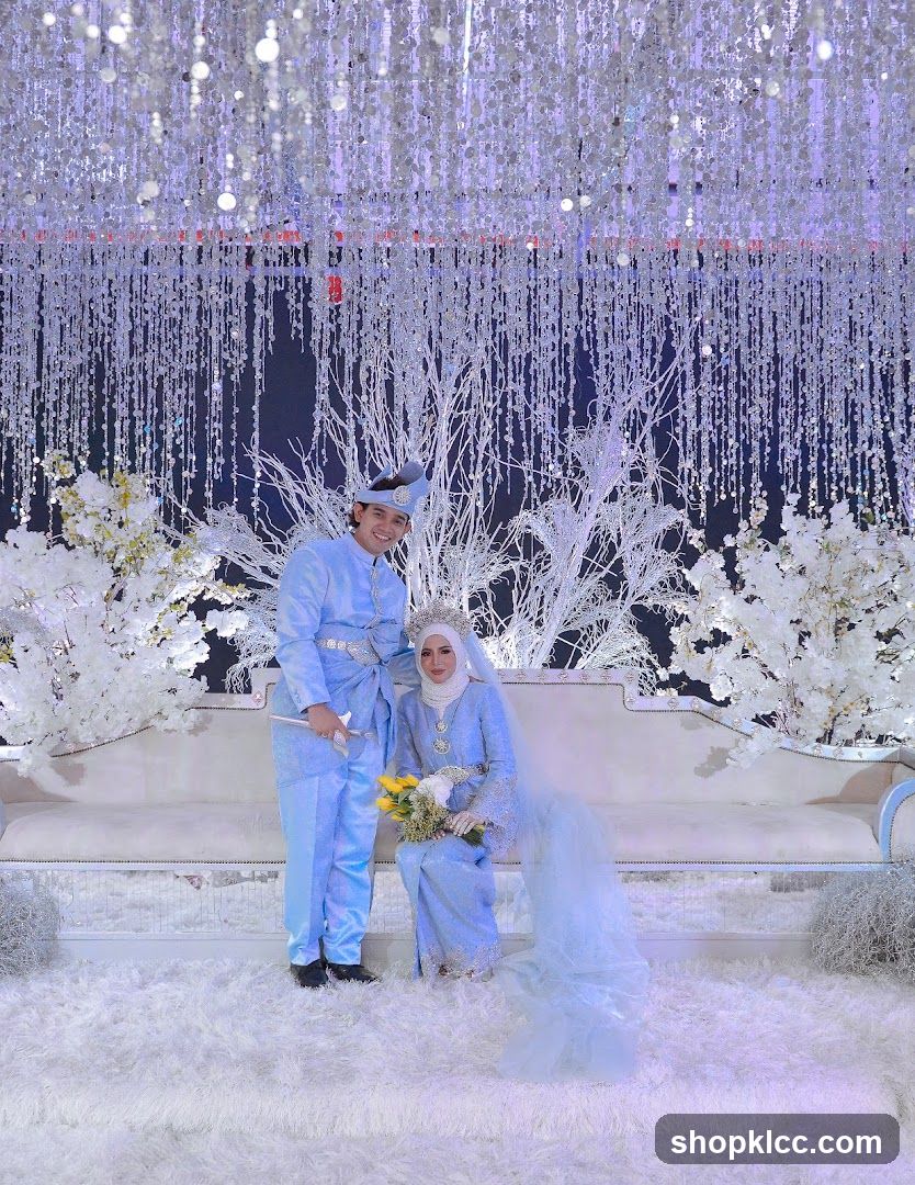 Wedding Couple Posing on a Decorated Sofa