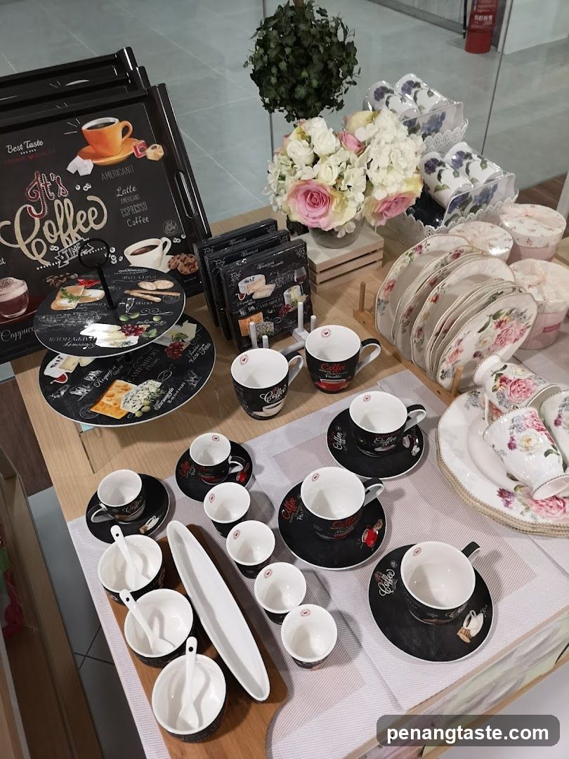 Coffee-themed tableware display
