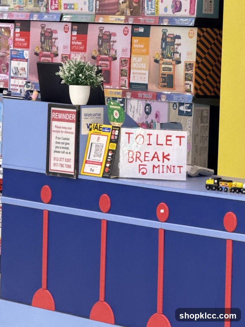 Counter with signs and toys
