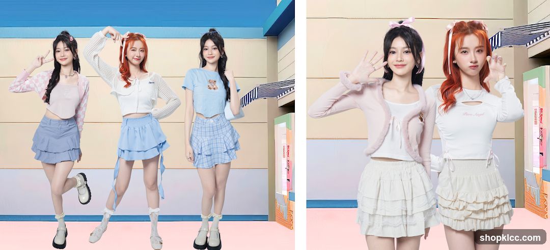 Fashionable young women posing in stylish outfits