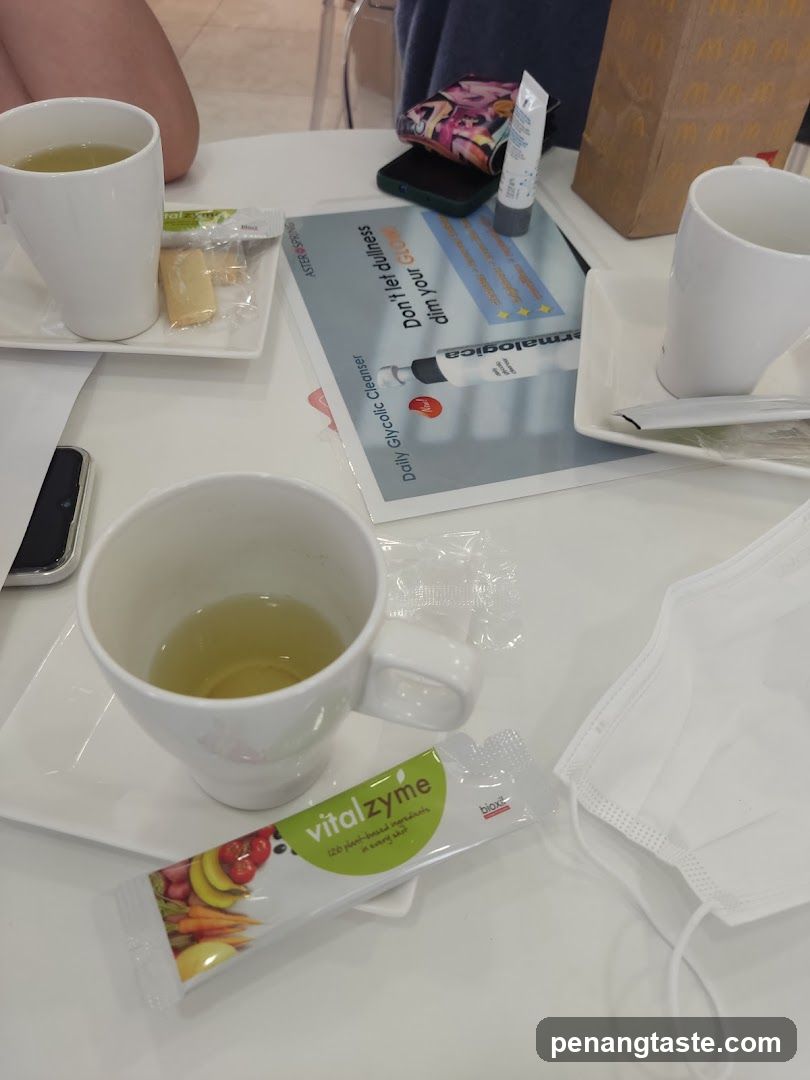 Table with drinks and skincare product