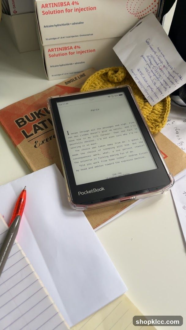 Desk with E-reader and Medical Supplies