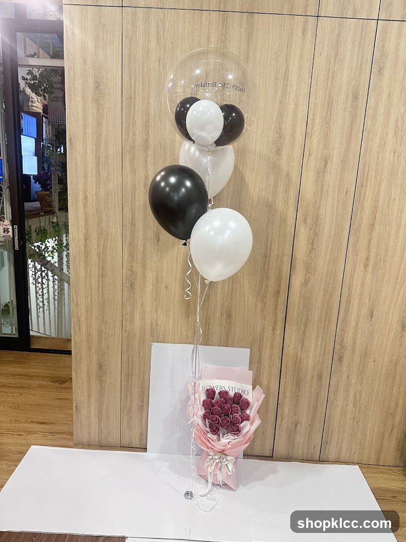 Birthday Balloons and Flower Bouquet