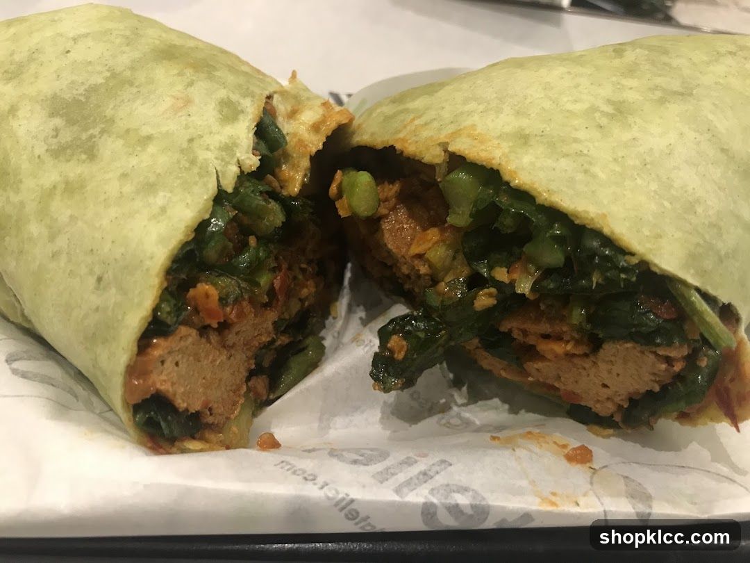 Close-up of a sliced wrap