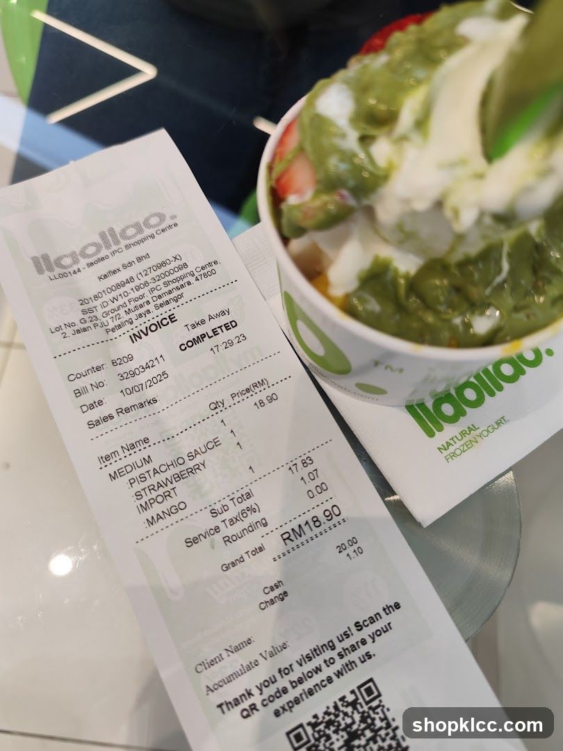 Llaollao Receipt and Yogurt
