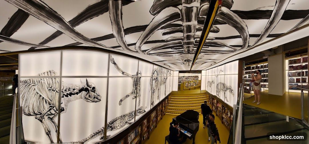 Interior of a bookstore with anatomical illustrations