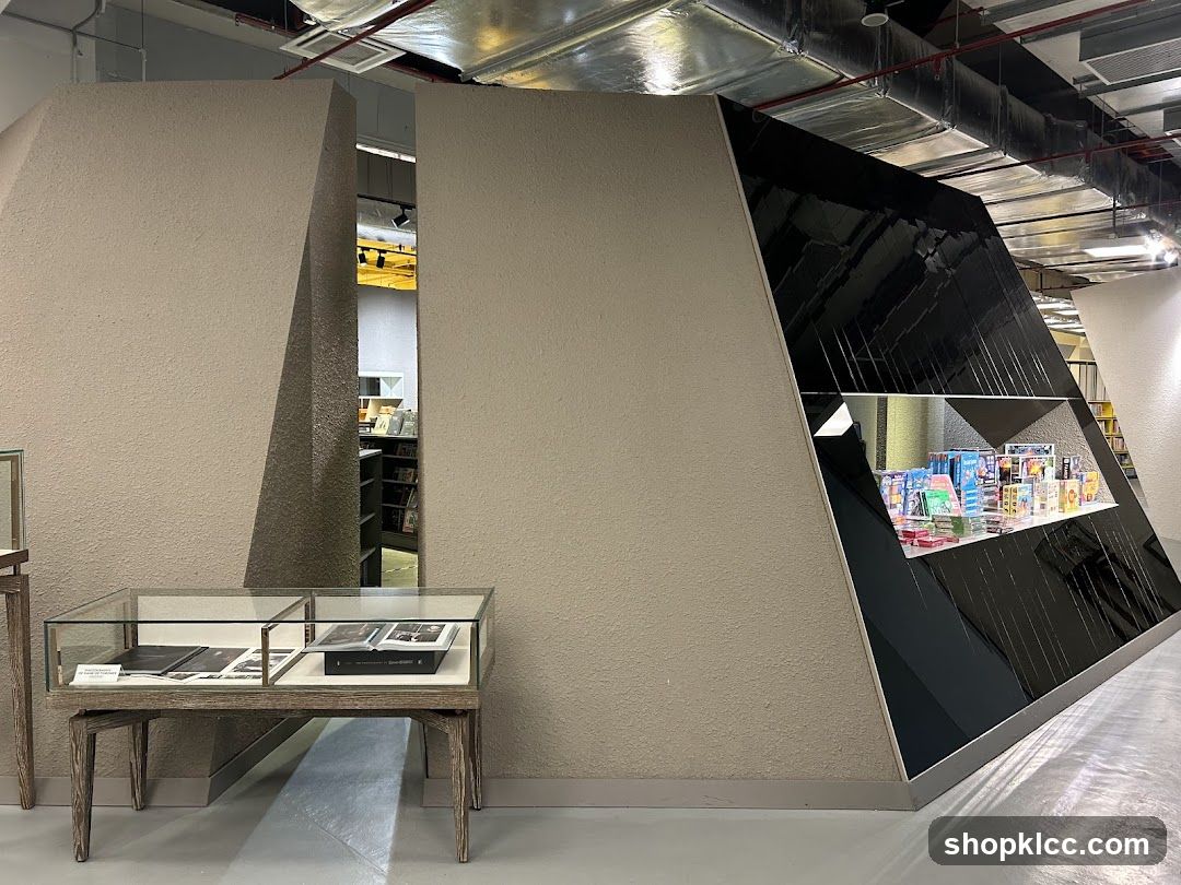 Modern retail display with books and merchandise
