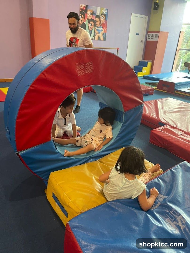 Children playing in a gymnastics facility