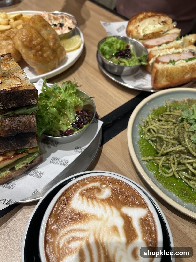 Food spread with latte art