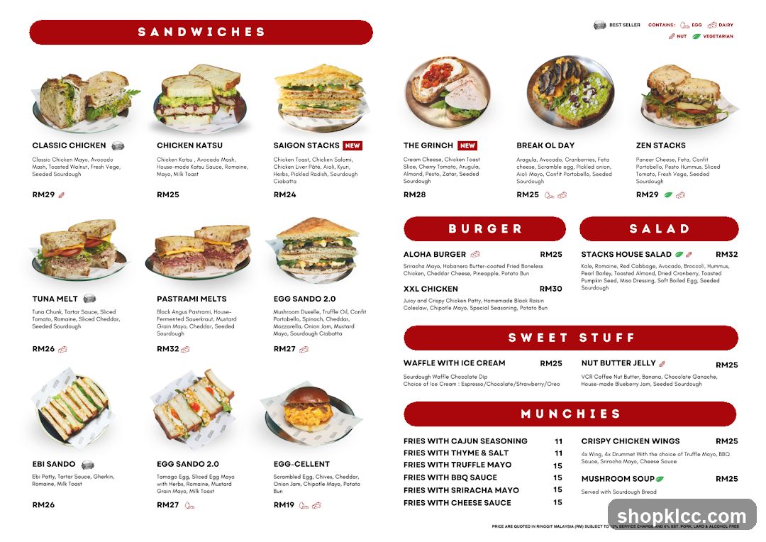 Sandwiches, Burgers, Salads, Sweet Stuff, Munchies