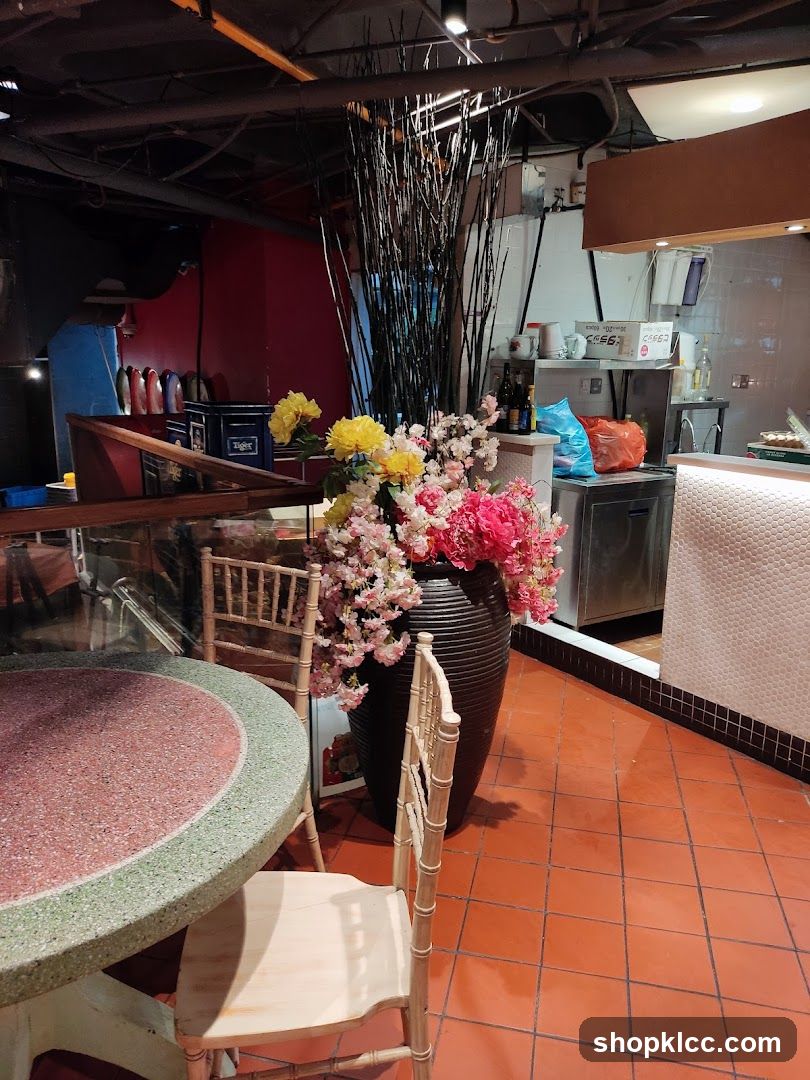 Restaurant Interior with Floral Decor