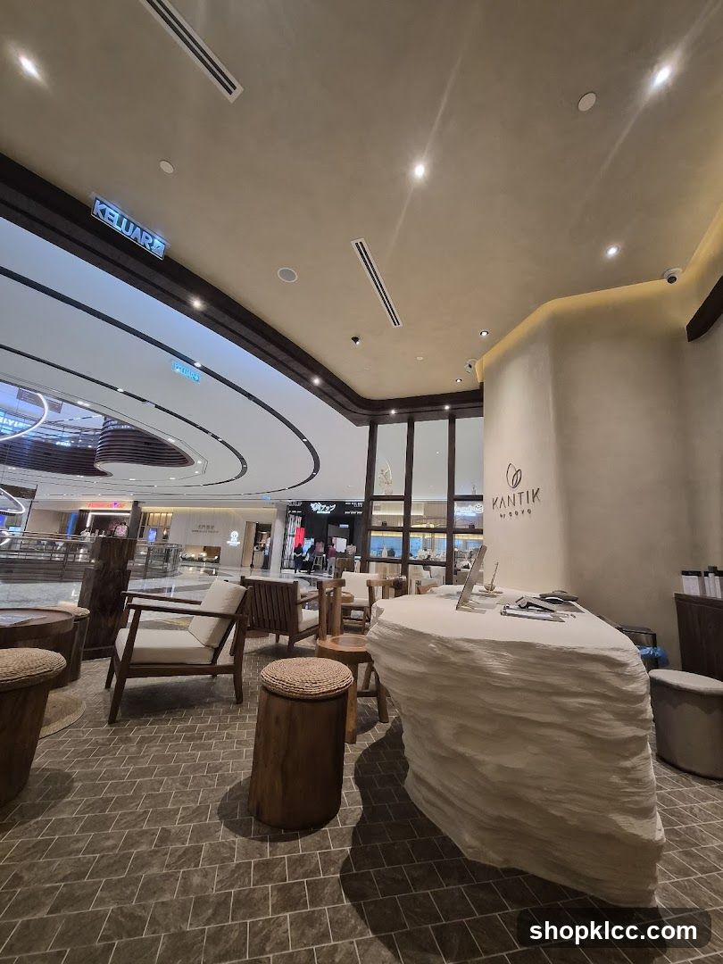 Modern cafe interior with natural elements