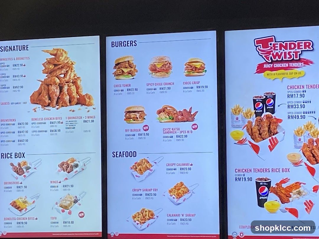 Tender Twist Menu