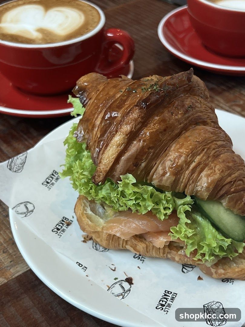 Salmon Croissant Sandwich and Coffee