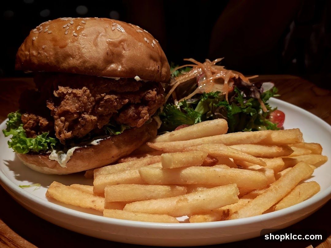 Fried Chicken Burger with Fries and Salad