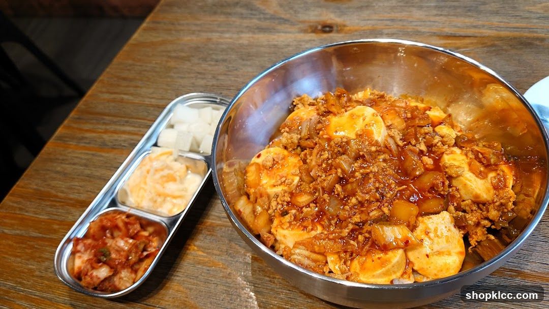Spicy Tofu and Meat Bowl with Side Dishes