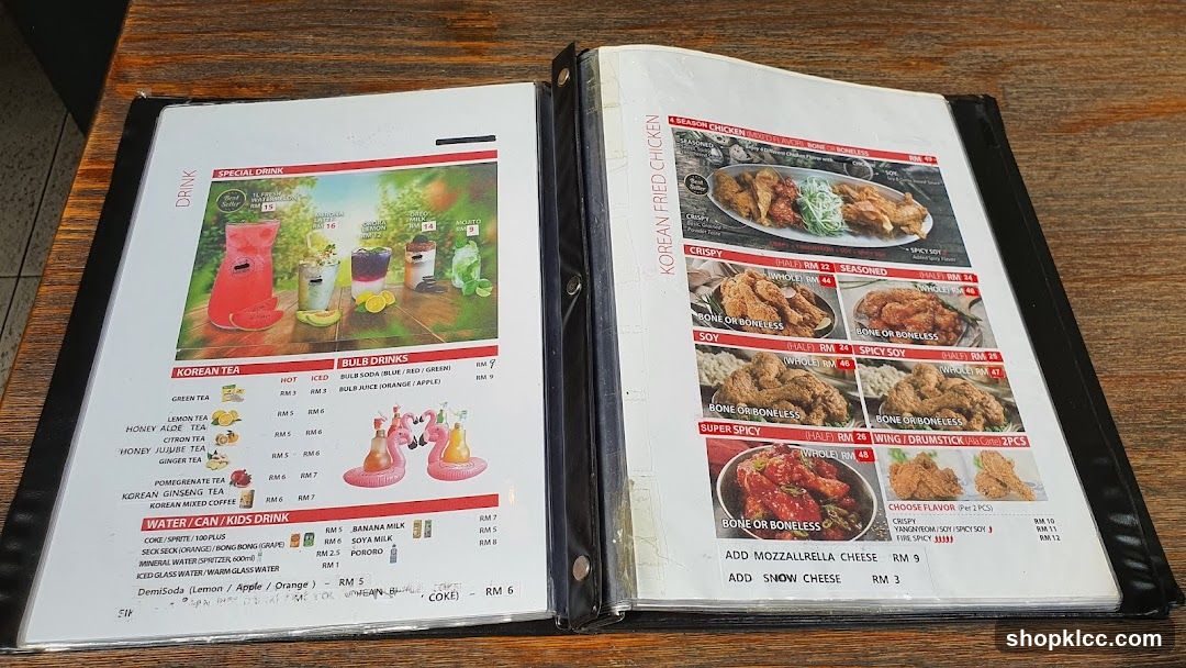 Korean Fried Chicken and Drinks Menu